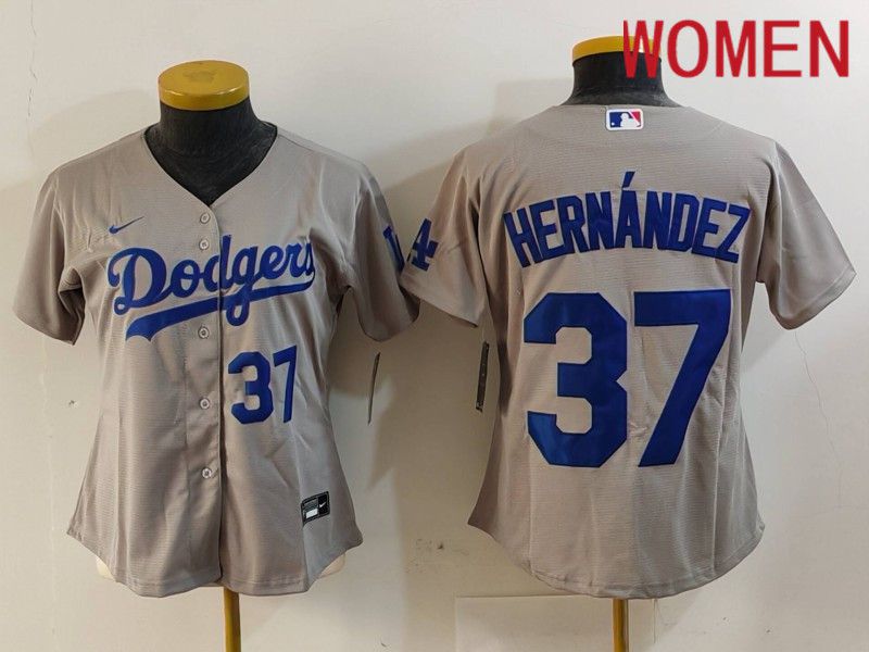 Women Los Angeles Dodgers #37 Hernandez Grey Nike Game 2024 MLB Jersey style 7261